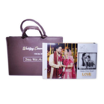 Wedding Album With Brown Printed Leather Bag