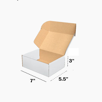 7 x 5.5 x 3 inch Tuck in Mailer Boxes - 3 ply - White