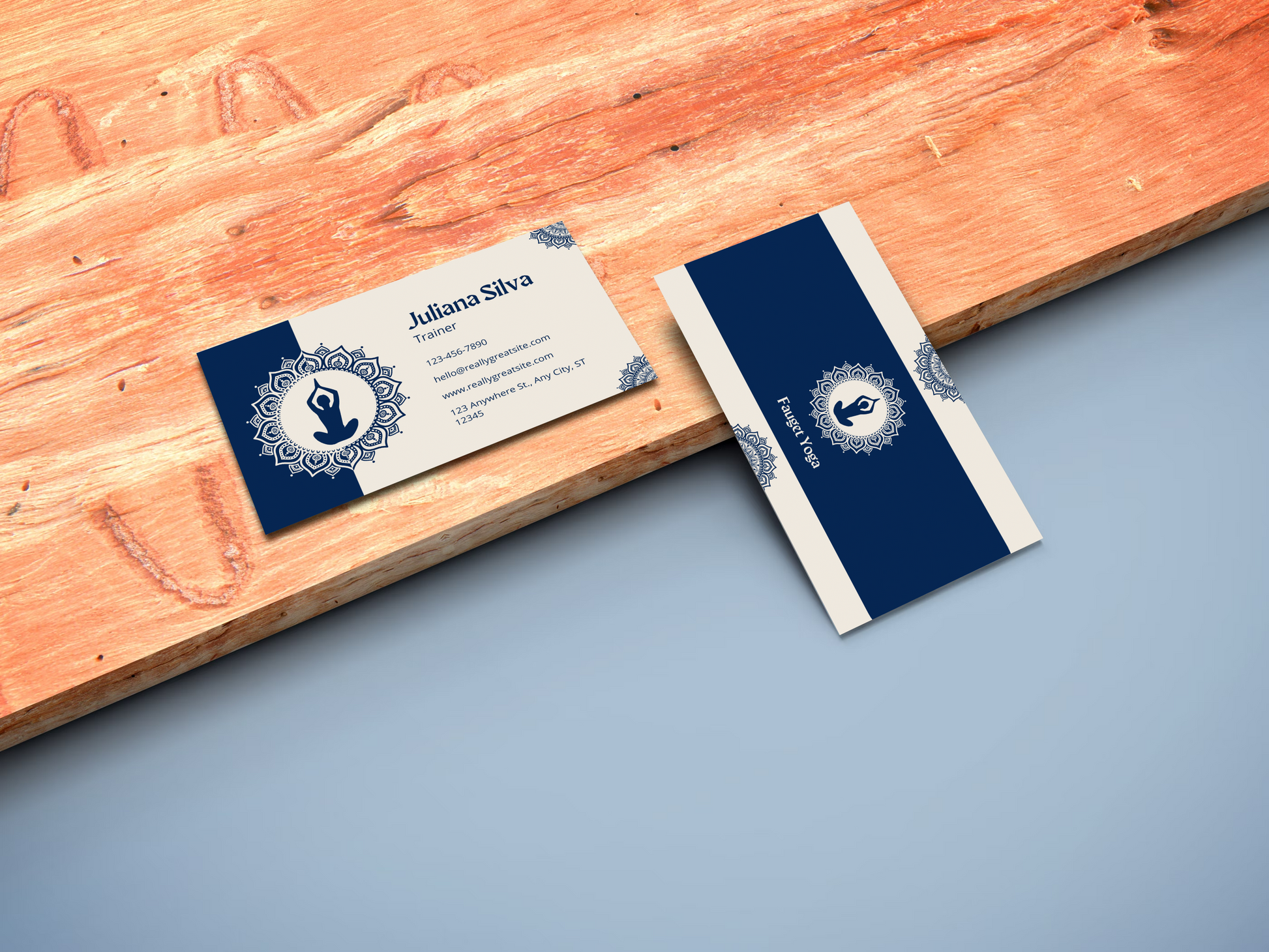 Beige and Blue Simple Yoga Business Card