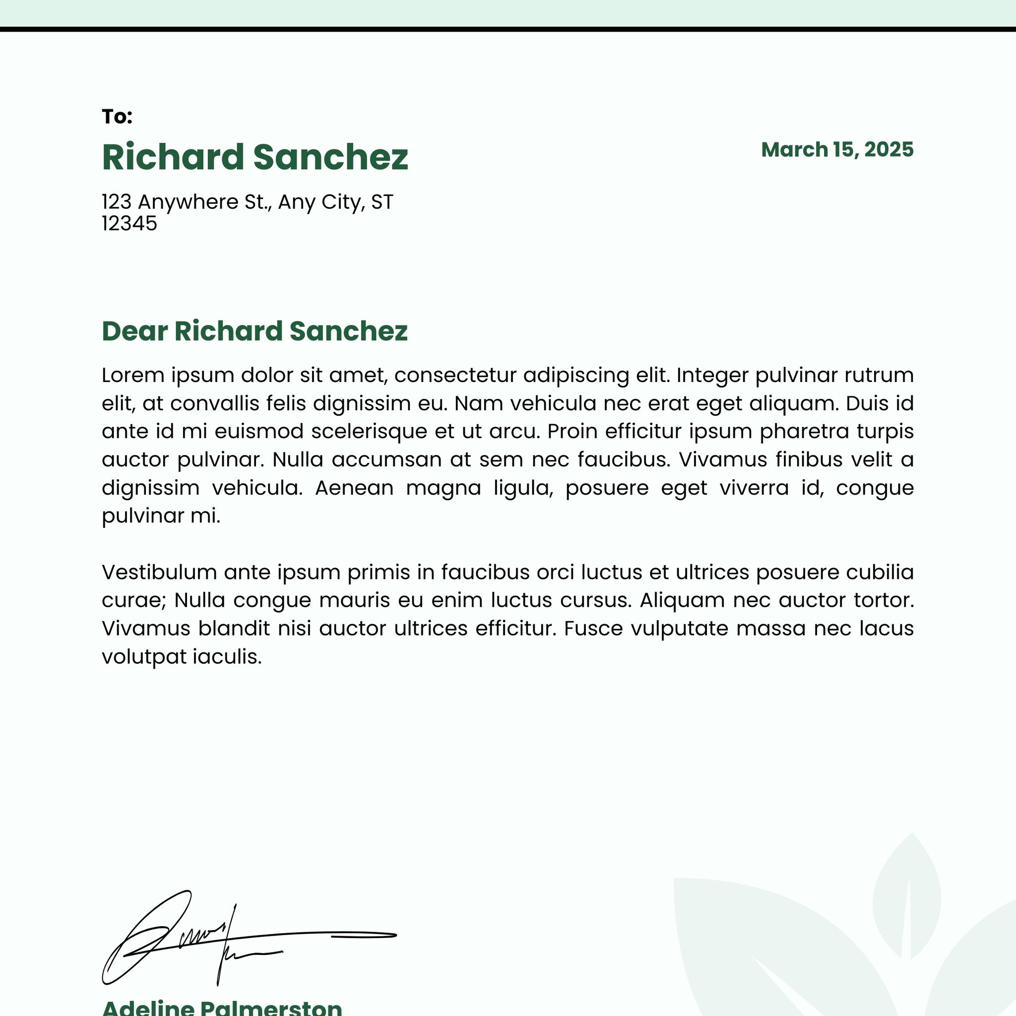 Green and White Modern Minimalist Business Letterhead