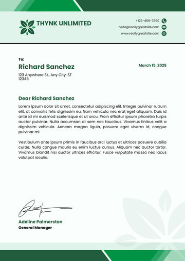 Green and White Modern Minimalist Business Letterhead