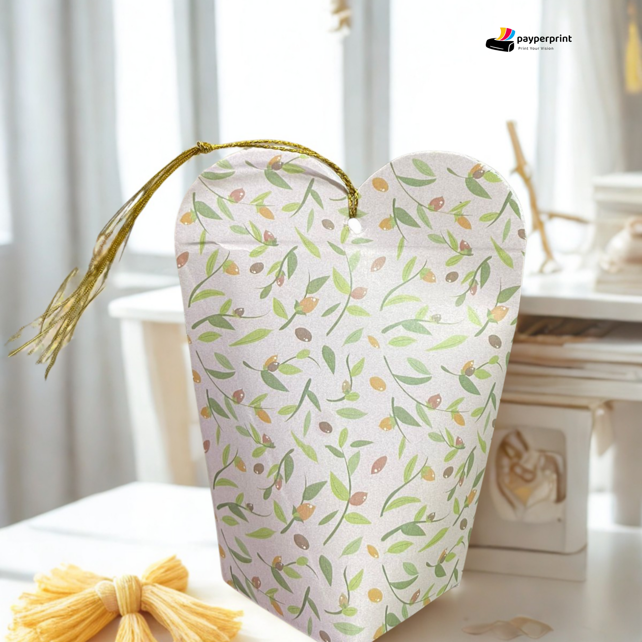 Botanical Leaf Print Gift Box with Heart Closure