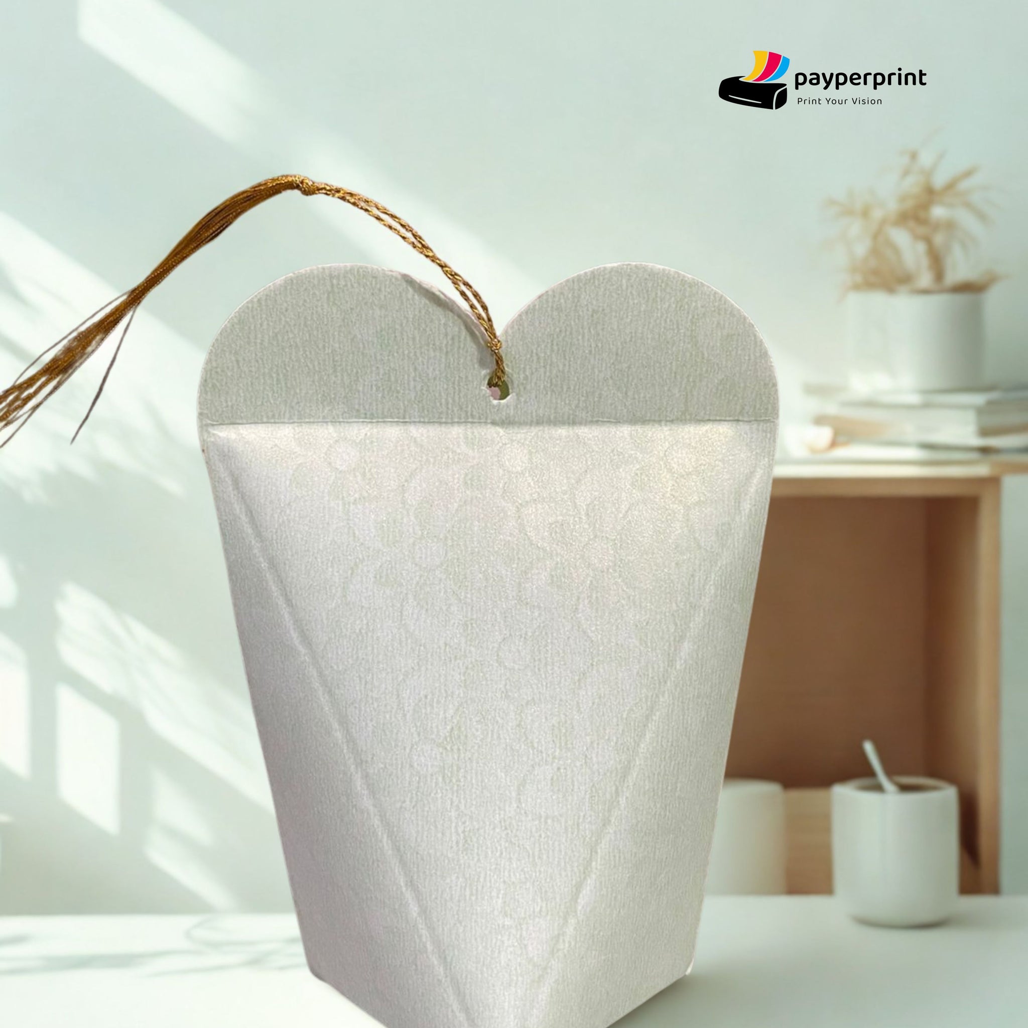 Elegant Pastel Green Gift Box with Gold String – Heart Top Closure
