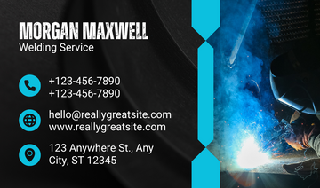 Welding Service Business Card In Blue and Black Modern Style