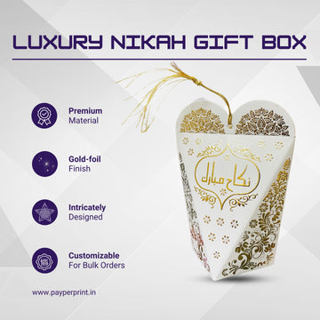 Golden Embossed Nikah Favor Box – Elegant & Luxurious