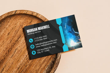 Welding Service Business Card In Blue and Black Modern Style